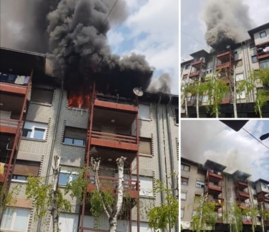 POŽAR U NOVOM PAZARU! Gori stan u “Simpo” zgradi (foto-video)