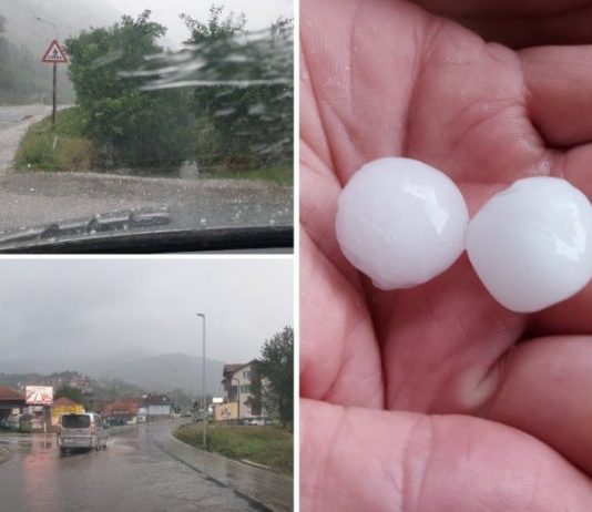 Grad veličine oraha pogodio Prijepolje: Stradali voćnjaci i automobili, vetar oborio drvo na magistralni put (FOTO/VIDEO)