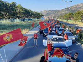 Kolone Bošnjaka sa crnogorskim zastavama na skupu u Podgorici