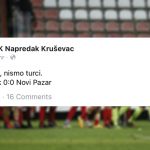 “Ruka ruci, nismo Turci” – Skandalozna poruka fudbalskog kluba iz Kruševca upućena Novom Pazaru