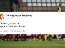 “Ruka ruci, nismo Turci” – Skandalozna poruka fudbalskog kluba iz Kruševca upućena Novom Pazaru