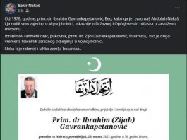 Preminuo dr. Ibrahim Ibro Gavrankapetanović