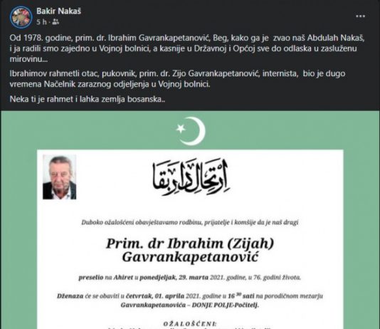 Preminuo dr. Ibrahim Ibro Gavrankapetanović