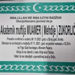 Dženaza akademiku muftiji Muameru ef. Zukorliću u nedjelju s podne