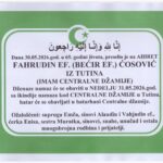 Dženaza rah. Fahrudin ef. danas (nedelja) s ikindije