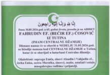 Dženaza rah. Fahrudin ef. danas (nedelja) s ikindije